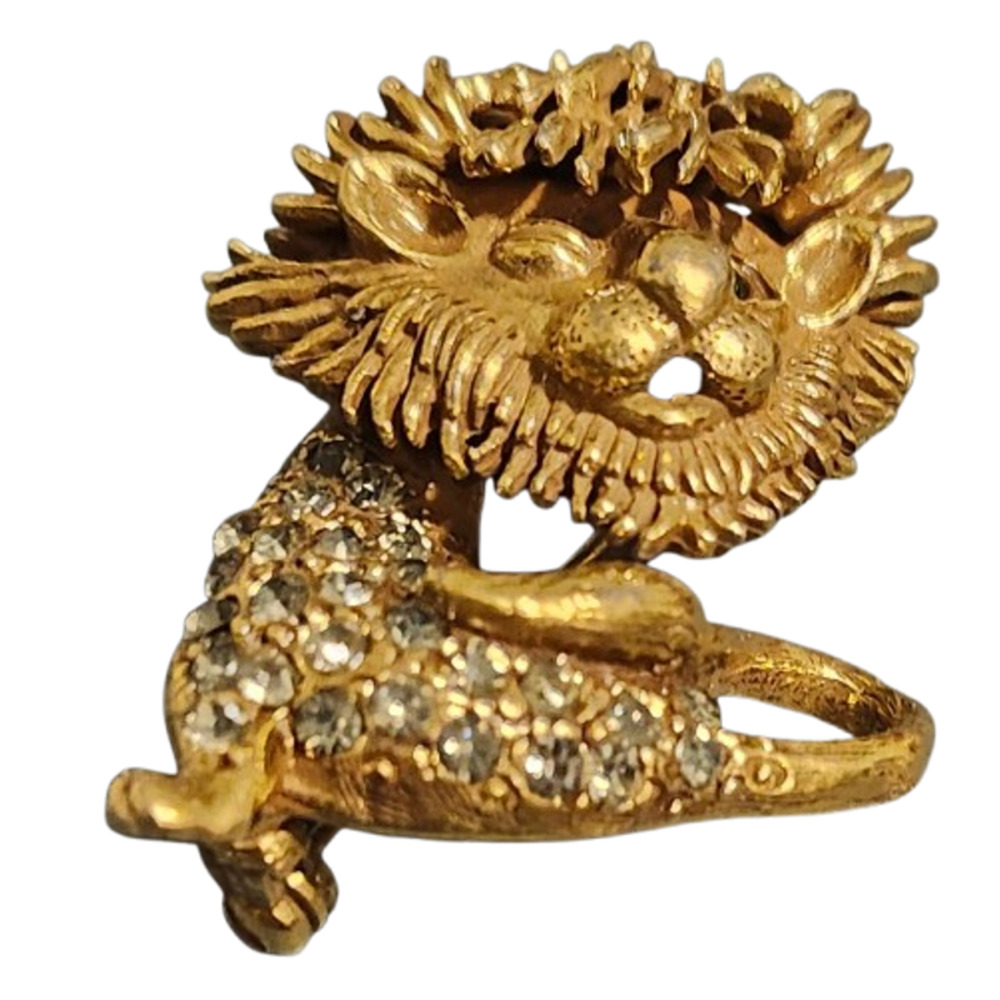 Rare Vtg 1960s Unsigned Boucher Rhinestone Winking Lion Pin Brooch - Picture 2 of 4
